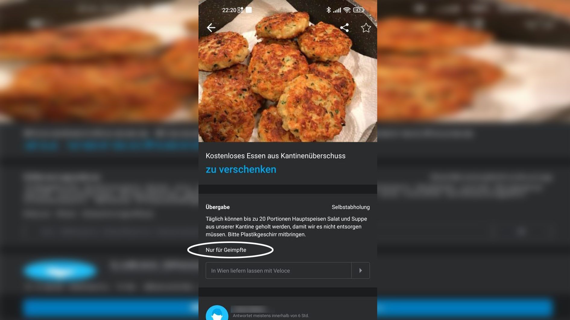 Kostenlose Speisen aus  dem Überschuss einer Kantine in Ottakring