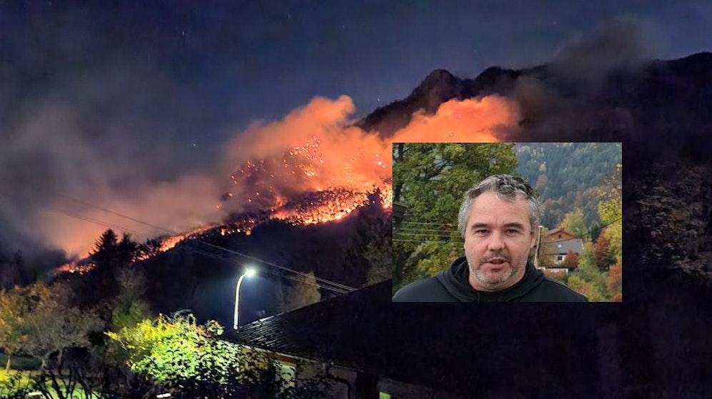 Anrainer Reinhold Luschnitz erlebt den Großbrand hautnah mit.