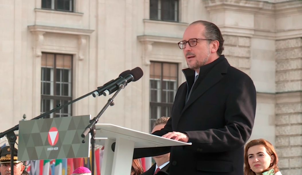 Alexander Schallenberg bei seiner Rede zur Angelobung der Rekruten.