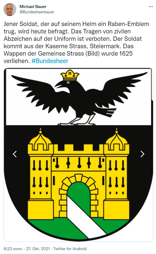 Der mittlerweile gelöschte Tweet von Heeres-Sprecher Michael Bauer zur Helm-Causa.
