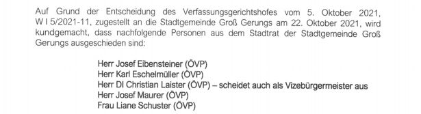 Ausschnitt aus der Kundmachung der Gemeinde