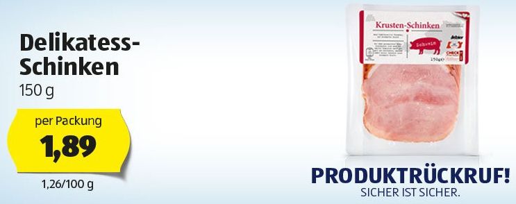 Delikatess-Schinken wird zurückgerufen