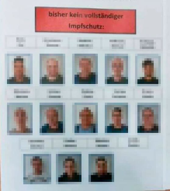 Mitarbeiter ohne vollständigem Impfschutz wurden auf einem Aushang im Pausenraum mit Namen und Bild geoutet.