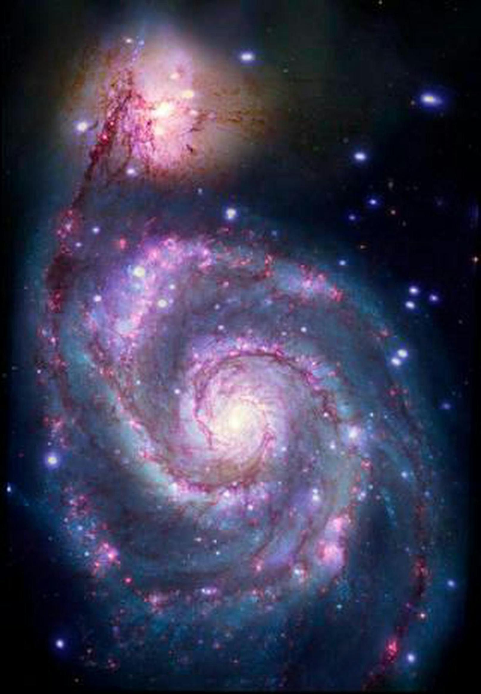 Dieses Bild der "Whirlpool-Galaxis" wurde mit Daten von Röntgenaufnahmen von Chandra und optischen Fotografien von Hubble angefertigt.  