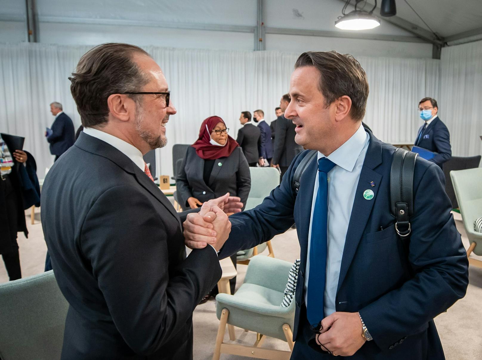 <strong>Alexander Schallenberg</strong> und der luxemburgische PM <strong>Xavier Bettel</strong> (r.) im Rahmen des COP26-Gipfels.