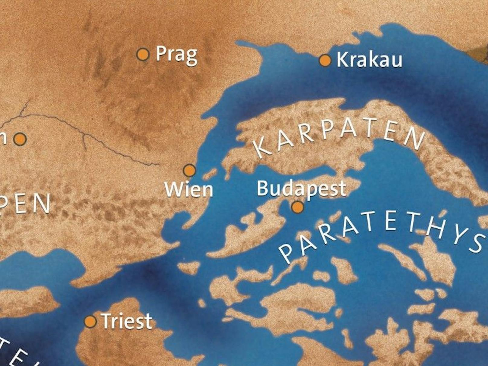 Rekonstruktion des Paratethys-Meeres vor 15 Millionen Jahren.