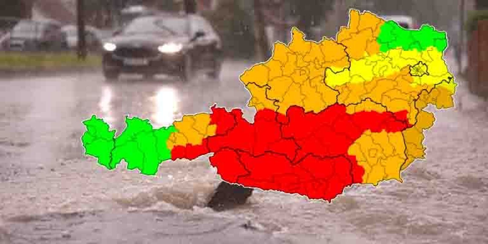 Regen-Alarm in Österreich