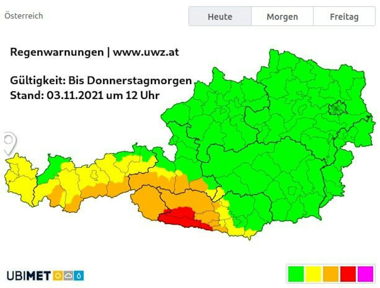 Starkregenwarnungen und – vorwarnungen am 03.11.2021