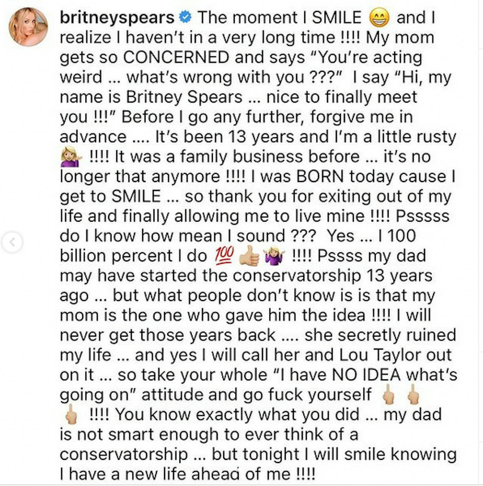 Britney Spears' gelöschtes Insta-Posting