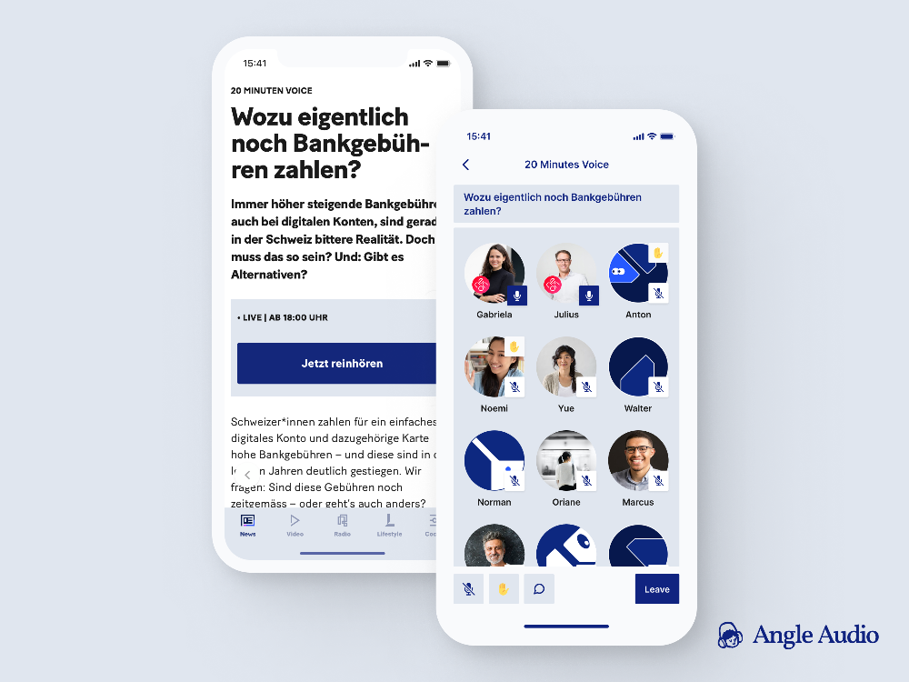 20 Minuten lässt Leser:innen neu in Audio-Räumen diskutieren.