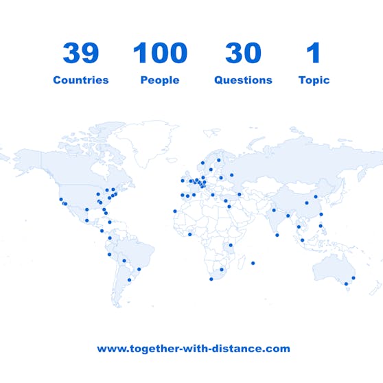 100 Menschen aus 39 Ländern nehmen am Corona-Blog "Together With Distance" teil.