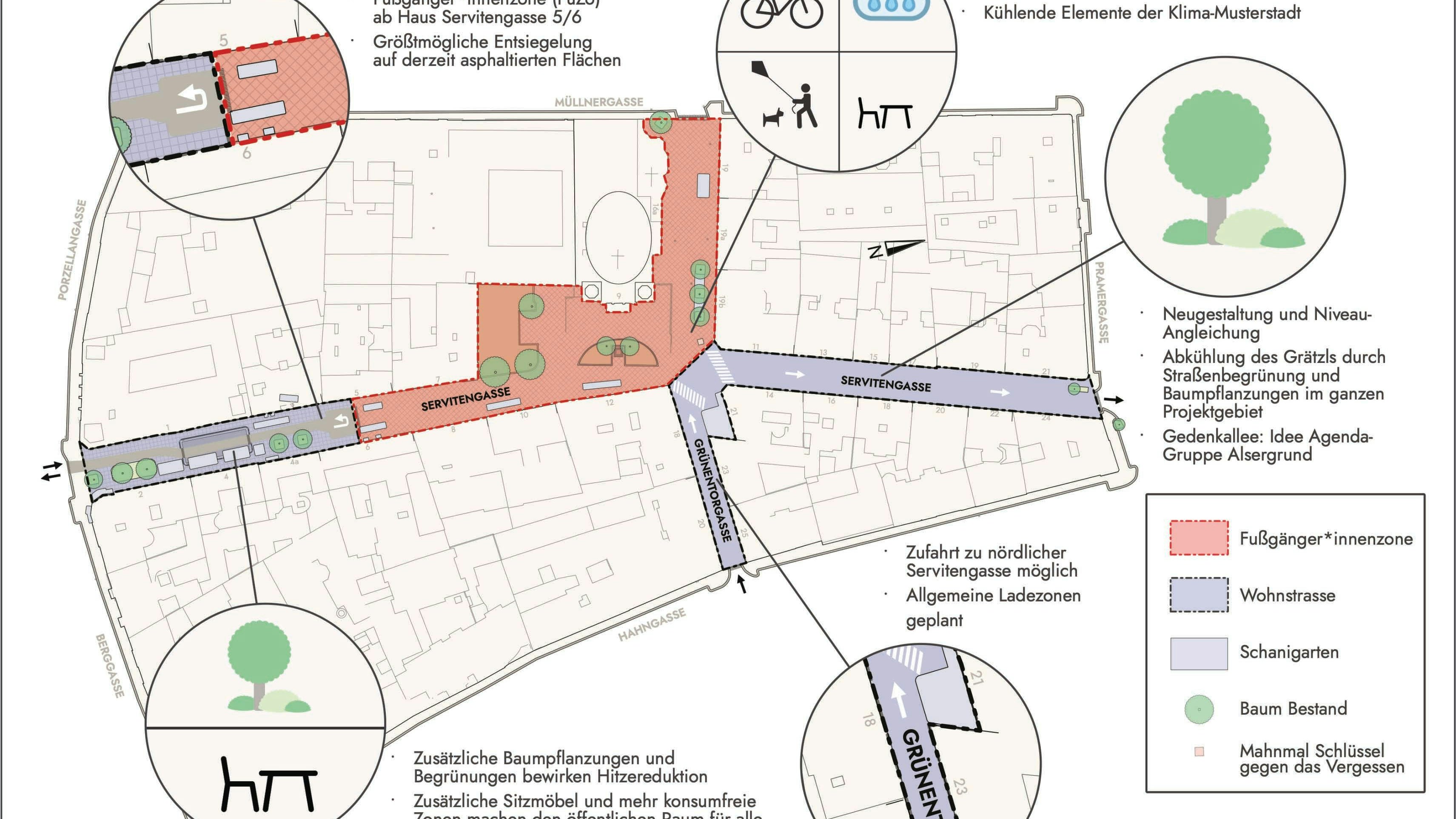 Der Plan für das Servitenviertel in Wien-Alsergrund. 