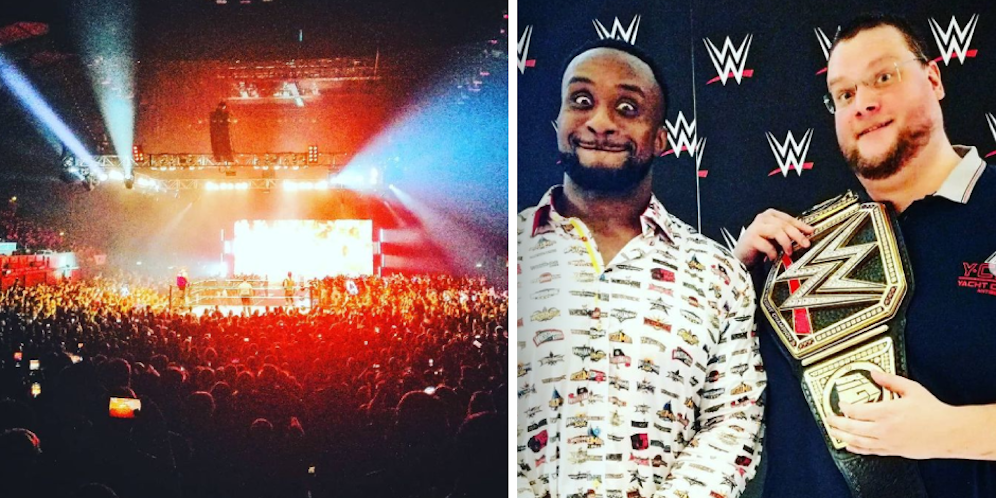WWE-Champion Big E und Online-Sportchef Phillip Platzer