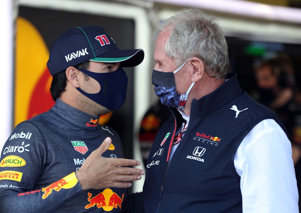 Helmut Marko (r.) mit Sergio Perez