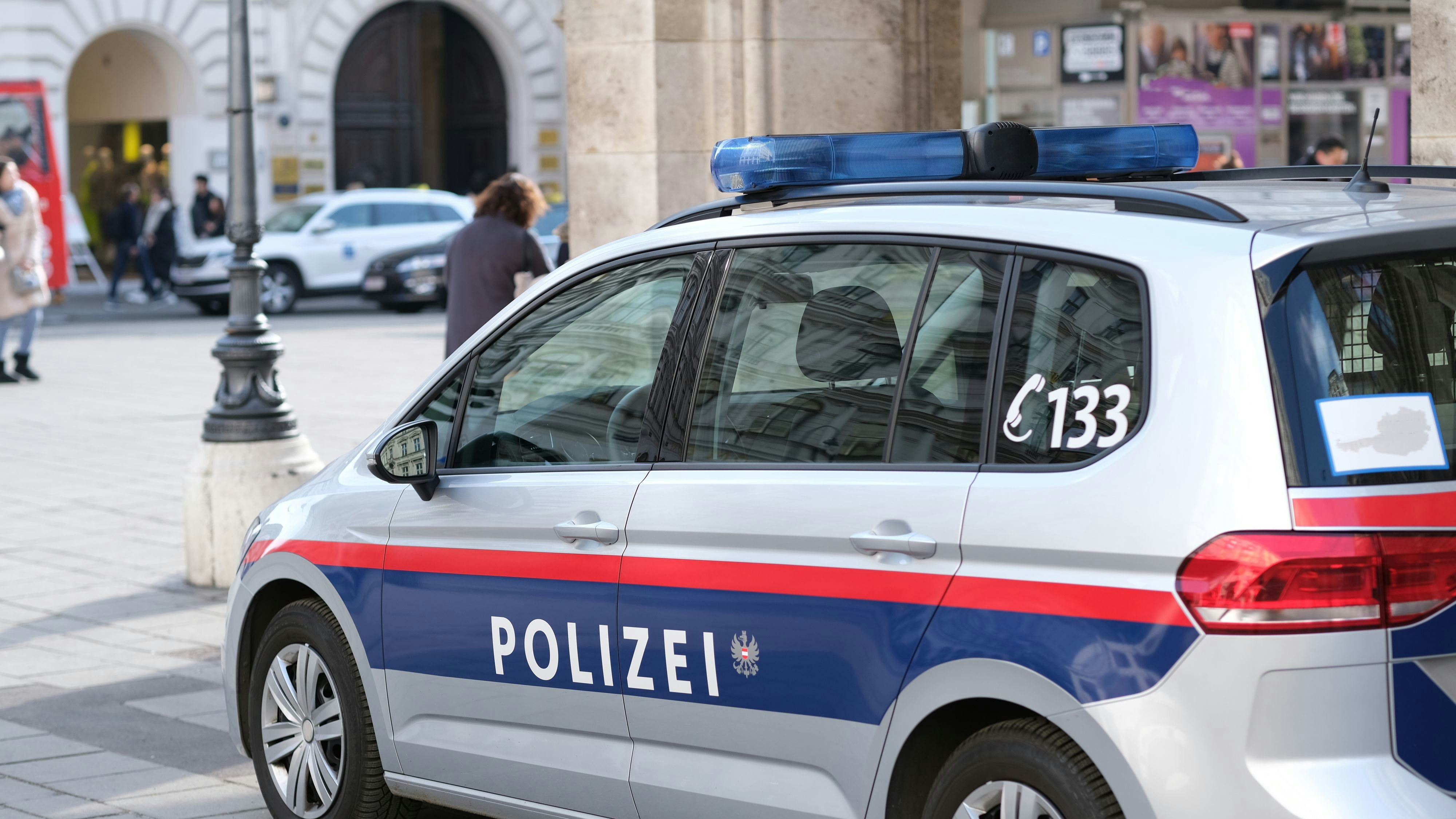 Vienna, Austria. February 20, 2019. Close up of austrian police car on Vienna street.