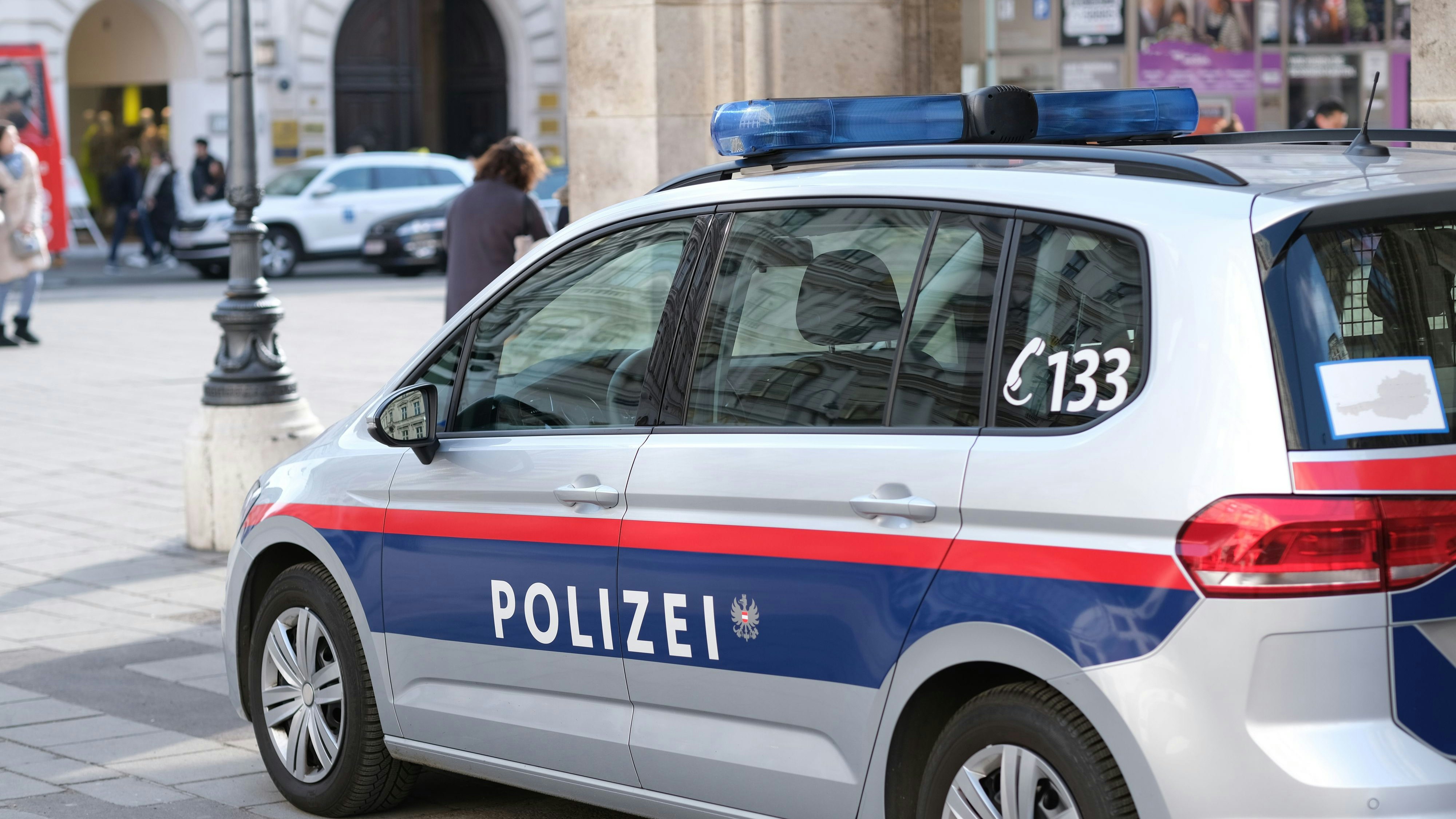 Vienna, Austria. February 20, 2019. Close up of austrian police car on Vienna street.