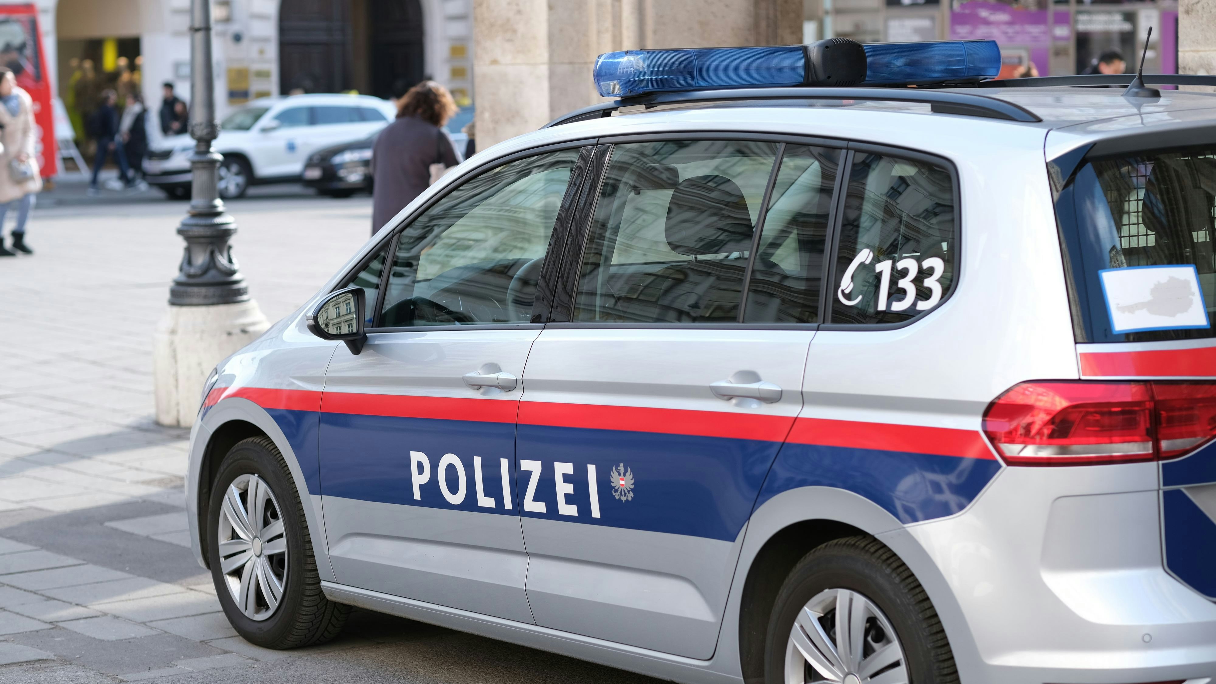 Vienna, Austria. February 20, 2019. Close up of austrian police car on Vienna street.