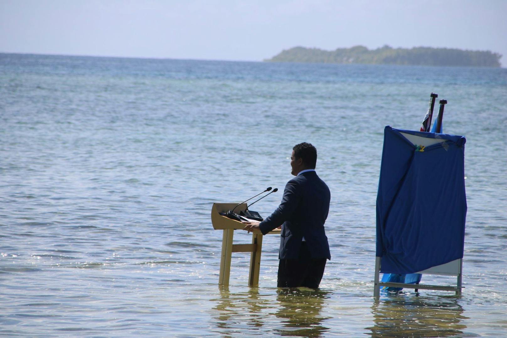 Der Ministerpräsident von Tuvalu, Simon Kofe, wollte mit seiner Rede ein Zeichen setzen. 