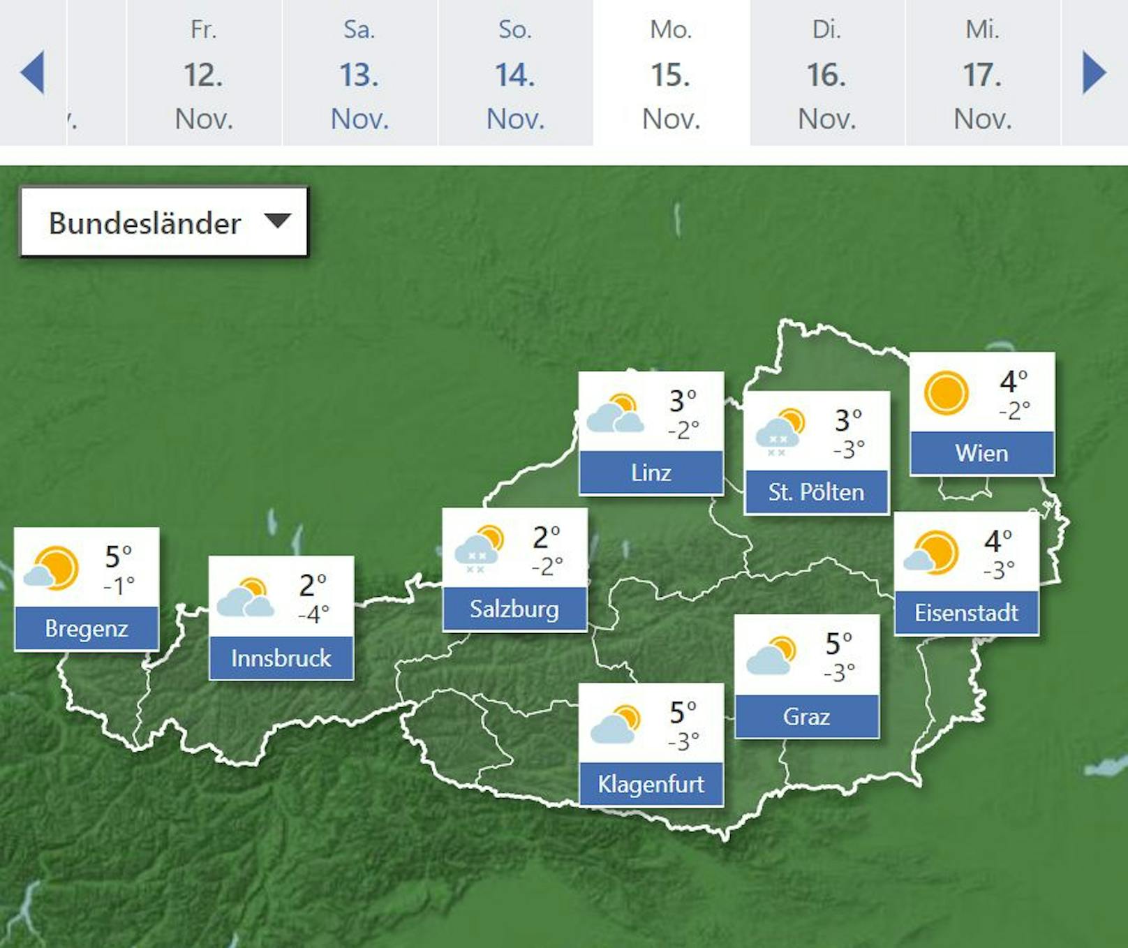 Am <strong>Montag</strong>, 15. November, trifft eine Kälte-Keule Österreich.