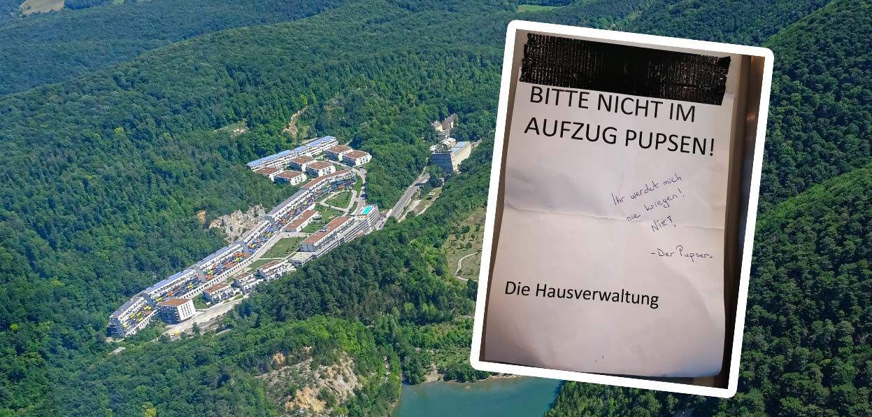 In dieser Wohnhausanlage kommt es zur Pups-Provokation