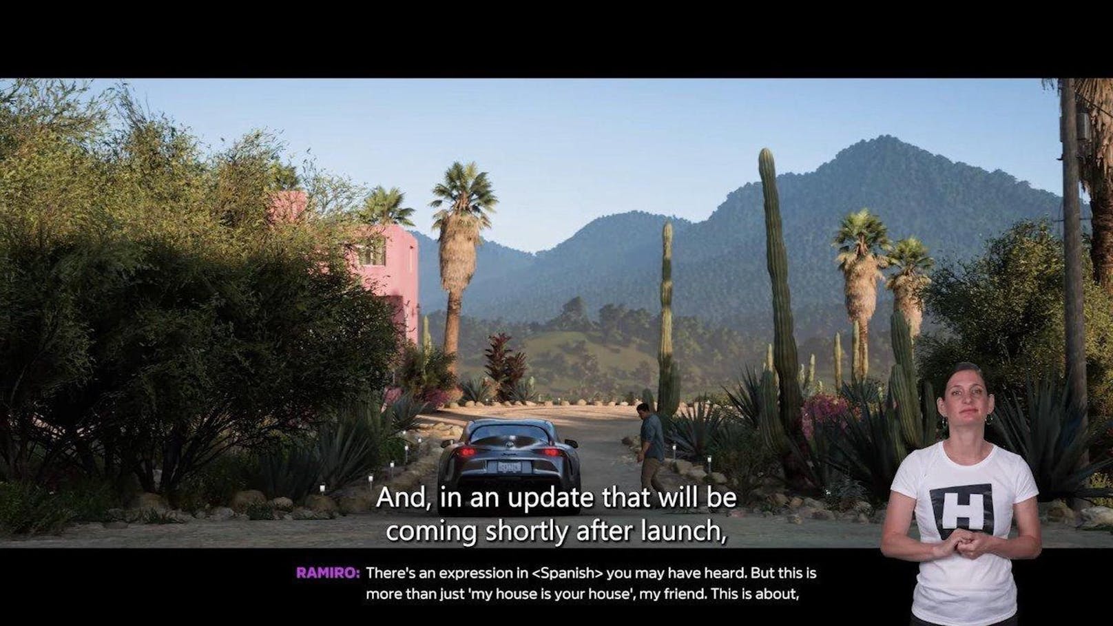 Bei Cut-Scenes in "Forza Horizon 5" kommt neu eine Dolmetscherin zum Zug, die in der englischen und amerikanischen Zeichensprache übersetzt.