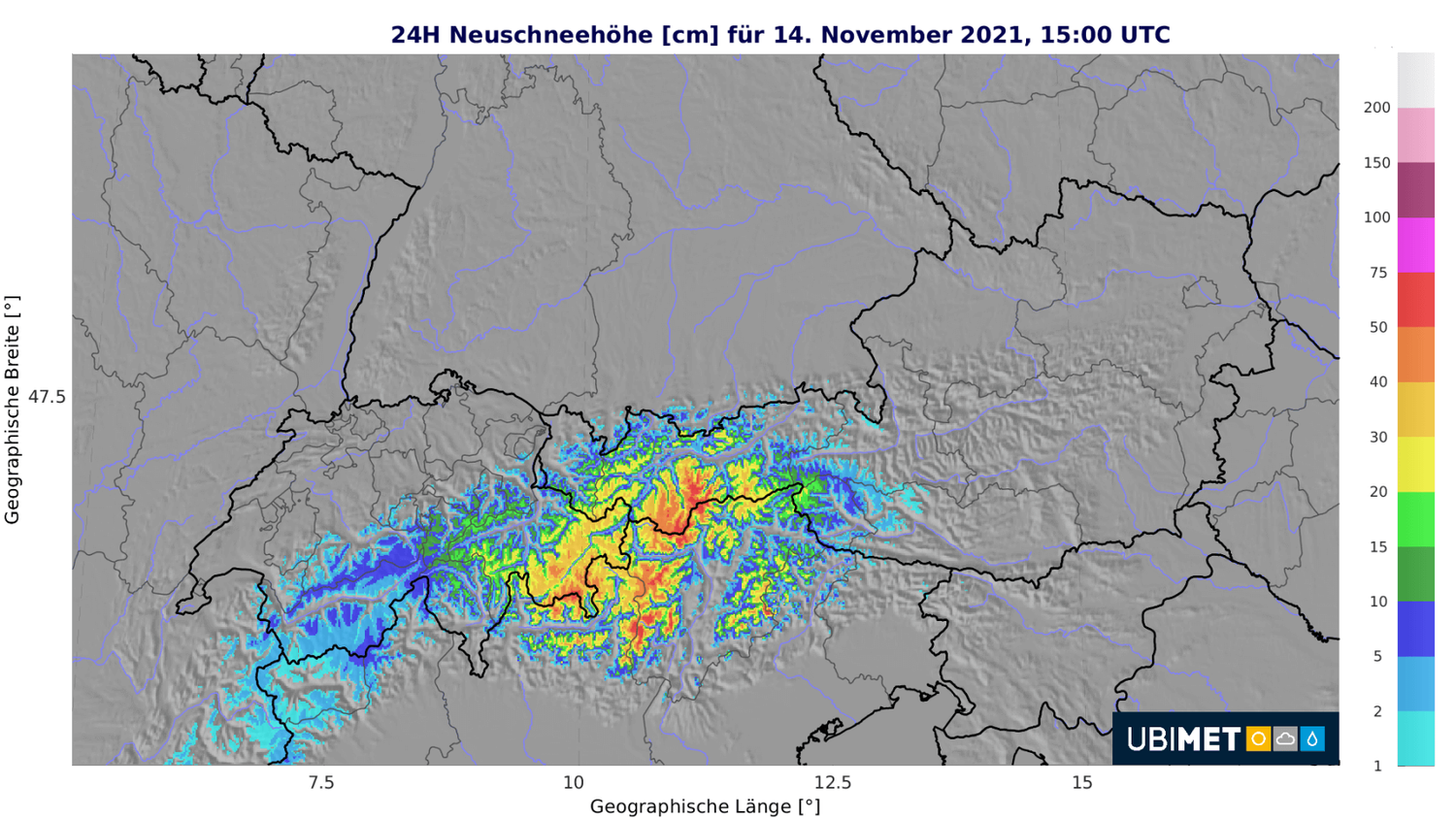 24h-Neuschneeprognose bis Sonntagabend