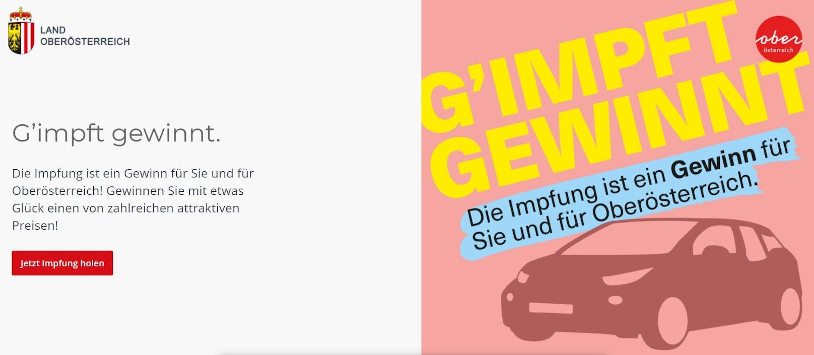 So sieht sie auch, die Homepage der Impf-Lotterie in Oberösterreich