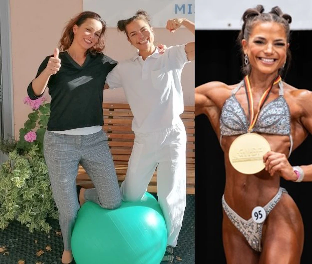 Direktorin Jasmin Schaden (l.) und die sportliche Physiotherapeutin Caterina Plosky (r.) aus dem PBZ Mistelbach und beim Wettkampf.