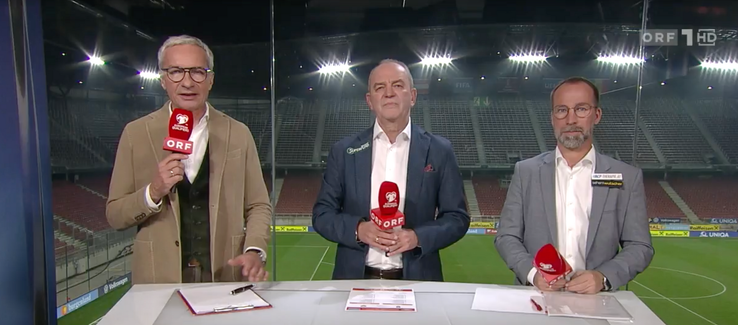 ORF-Moderator Rainer Pariasek mit den Experten Herbert Prohaska und Roman Mählich.