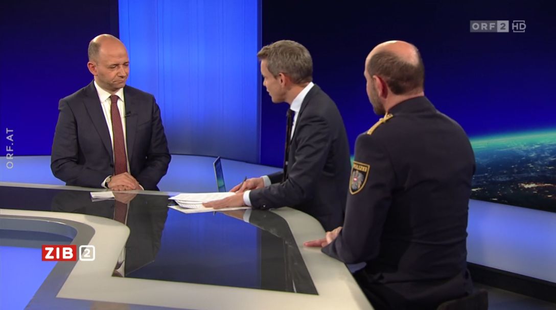 Franz Ruf Thomas Hofer bei Martin Thür in der ZIB2 am 15. November 2021.