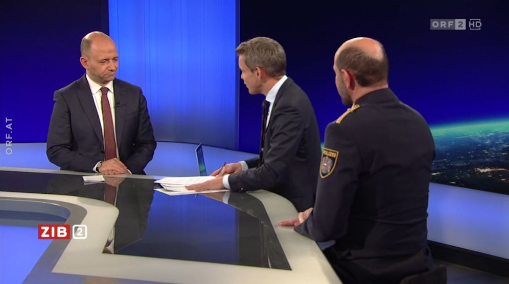 Thomas Hofer (l.) und Franz Ruf (r.) bei Martin Thür in der ORF ZIB2 am 15. November 2021.