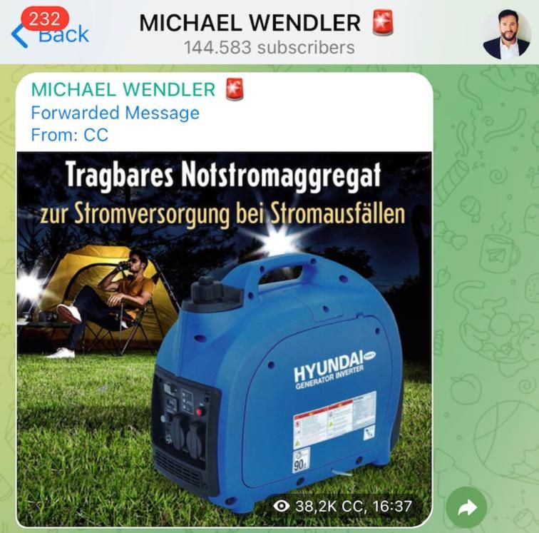Ein Notstromaggregat ist für Wendler ein "Must Have".