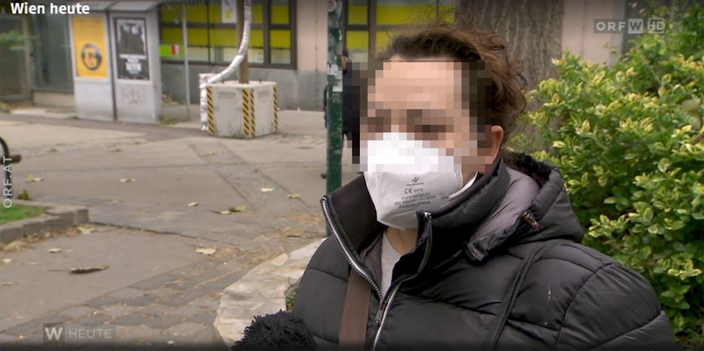 Diese Passantin verplapperte sich vor den ORF-Kameras. Obwohl ungeimpft, war sie heute beim Kleidung Shoppen in Wien.&nbsp;