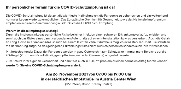 Ungeimpfte Wiener bekommen jetzt einen Impftermin zugewiesen.