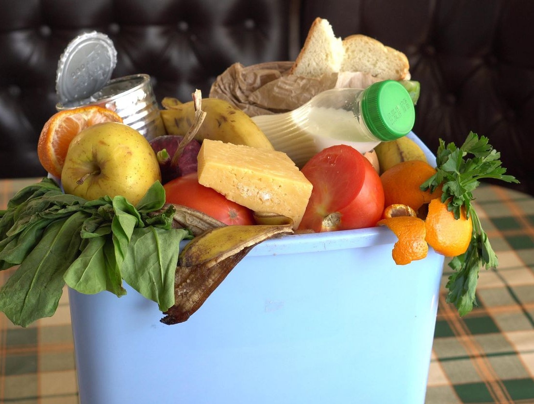 Uneaten spoiled vegetables are thrown in the trash. Food Loss and Food Waste. Reducing Wasted Food At Home