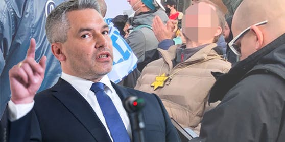 Innenminister Karl Nehammer wettert gegen Aktivisten, die mit einem "Ungeimpft"-Stern versuchen, sich als Opfer von Verfolgung zu inszenieren.