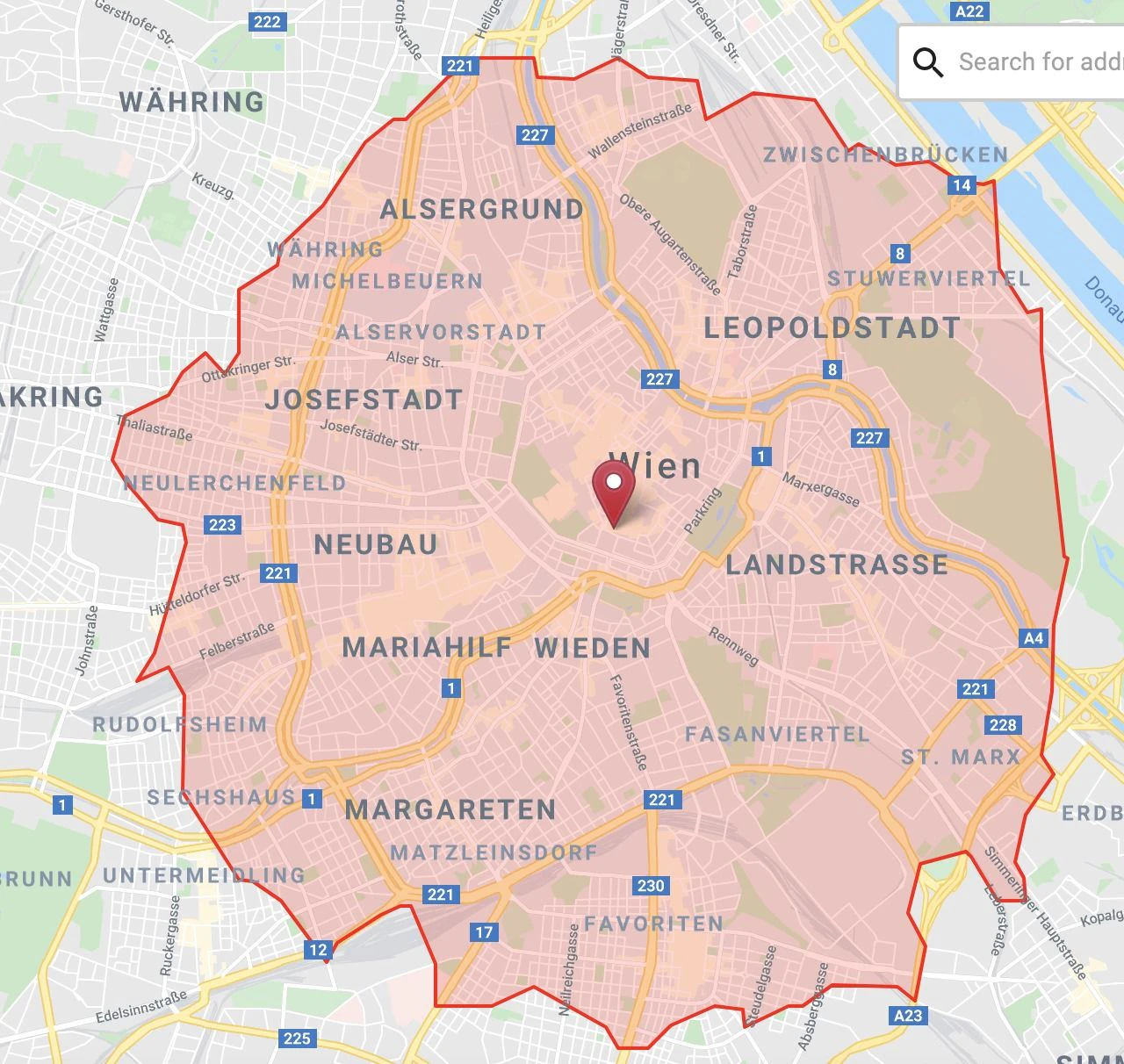 In diesem Gebiet stellt mjam Produkte des Hotel Sacher in Wien zu.