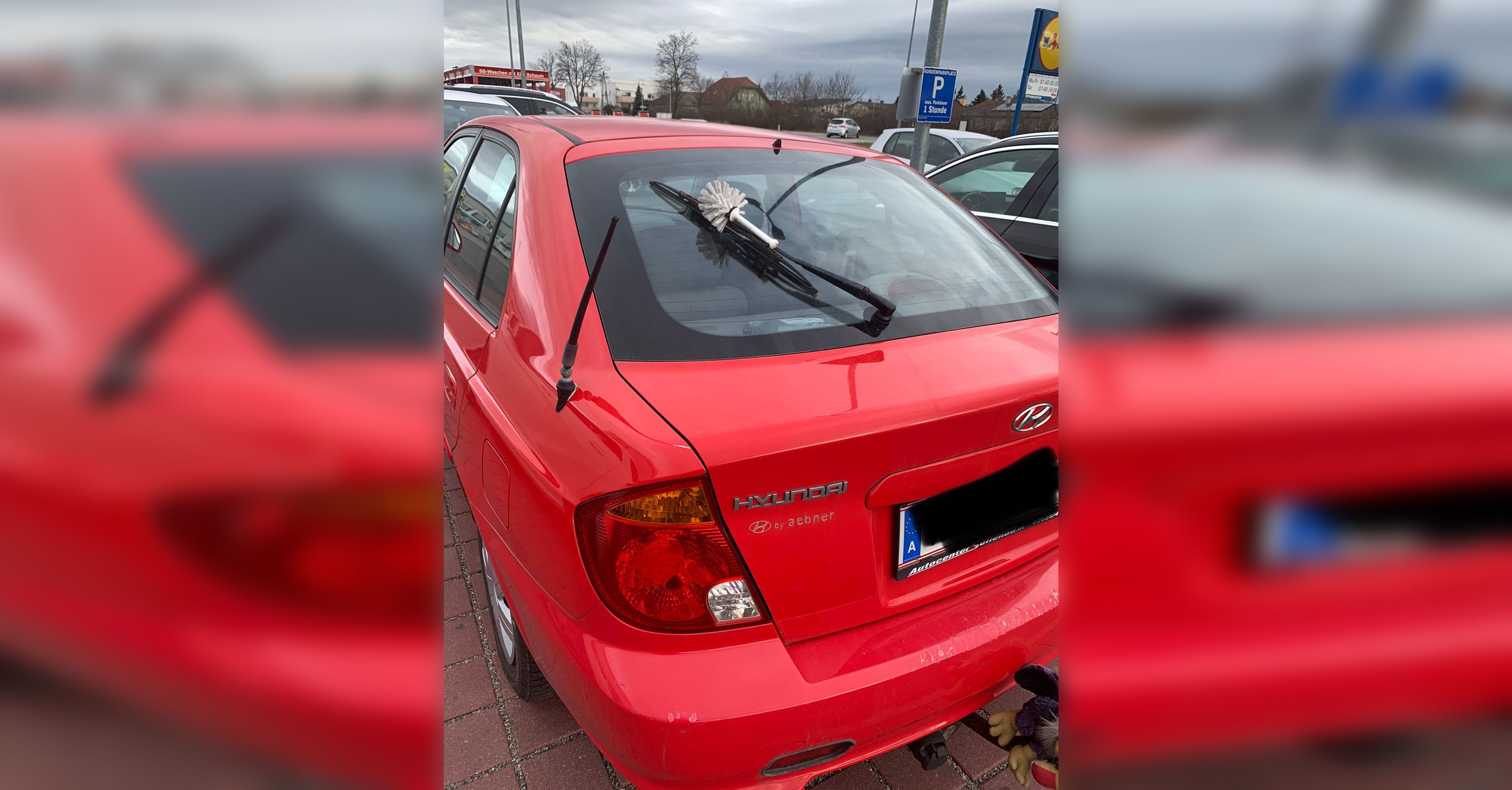 Ob die Klobürste die Scheibe nun sauberer macht?