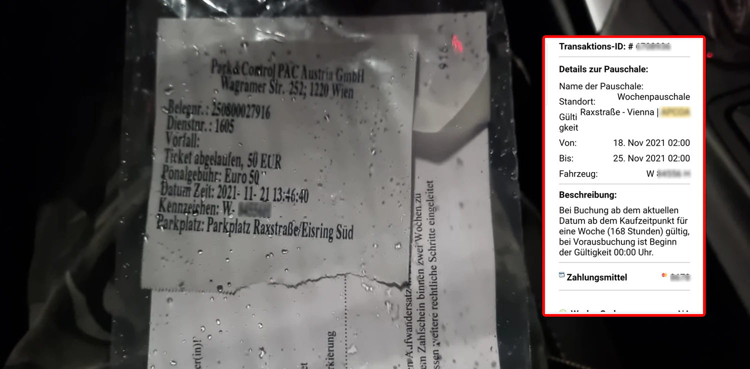 Eine Wienerin kassierte eine saftige Parkstrafe, obwohl sie ein Ticket löste.