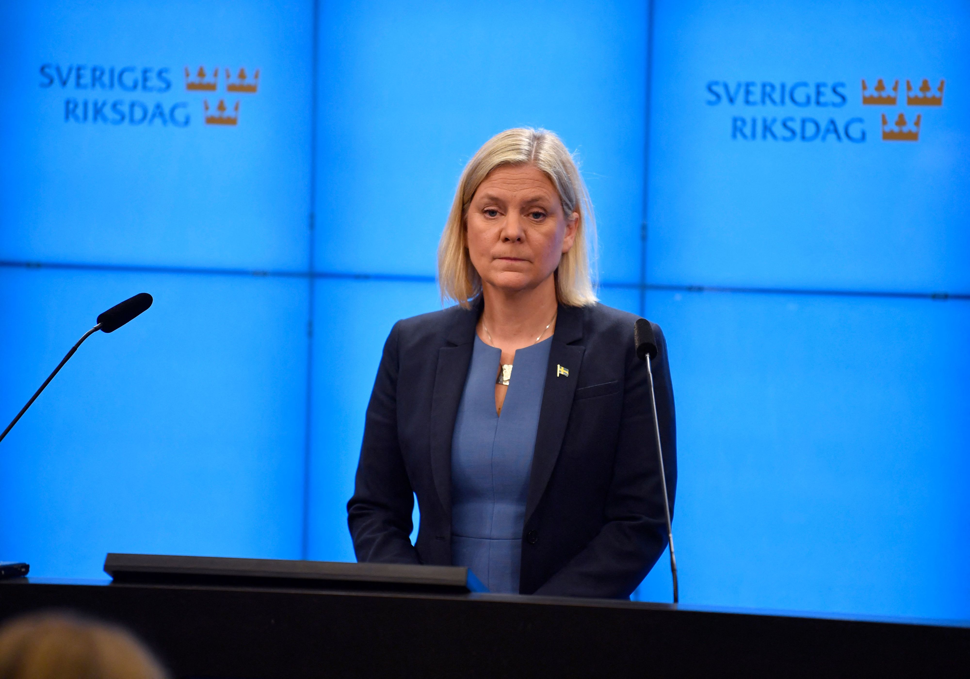 Download von www.picturedesk.com am 24.11.2021 (18:11).  Sweden's Prime Minister-elect Magdalena Andersson addresses a press conference after the budget vote in the Swedish parliament on November 24, 2021. - Sweden's Prime Minister-elect Magdalena Andersson tendered her resignation just hours after her appointment by parliament, after her budget failed to pass and the Greens Party left the coalition government. (Photo by various sources / AFP) / Sweden OUT - 20211124_PD6501 - Rechteinfo: Rights Managed (RM) Nur für redaktionelle Nutzung! Werbliche Nutzung erfordert Freigabe: bitte schicken Sie uns eine Anfrage.
