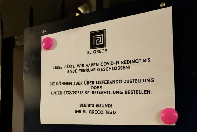 Das Linzer Restaurant "El Greco" in der Innenstadt schließt "Lockdown-bedingt" bis Ende Februar. 
