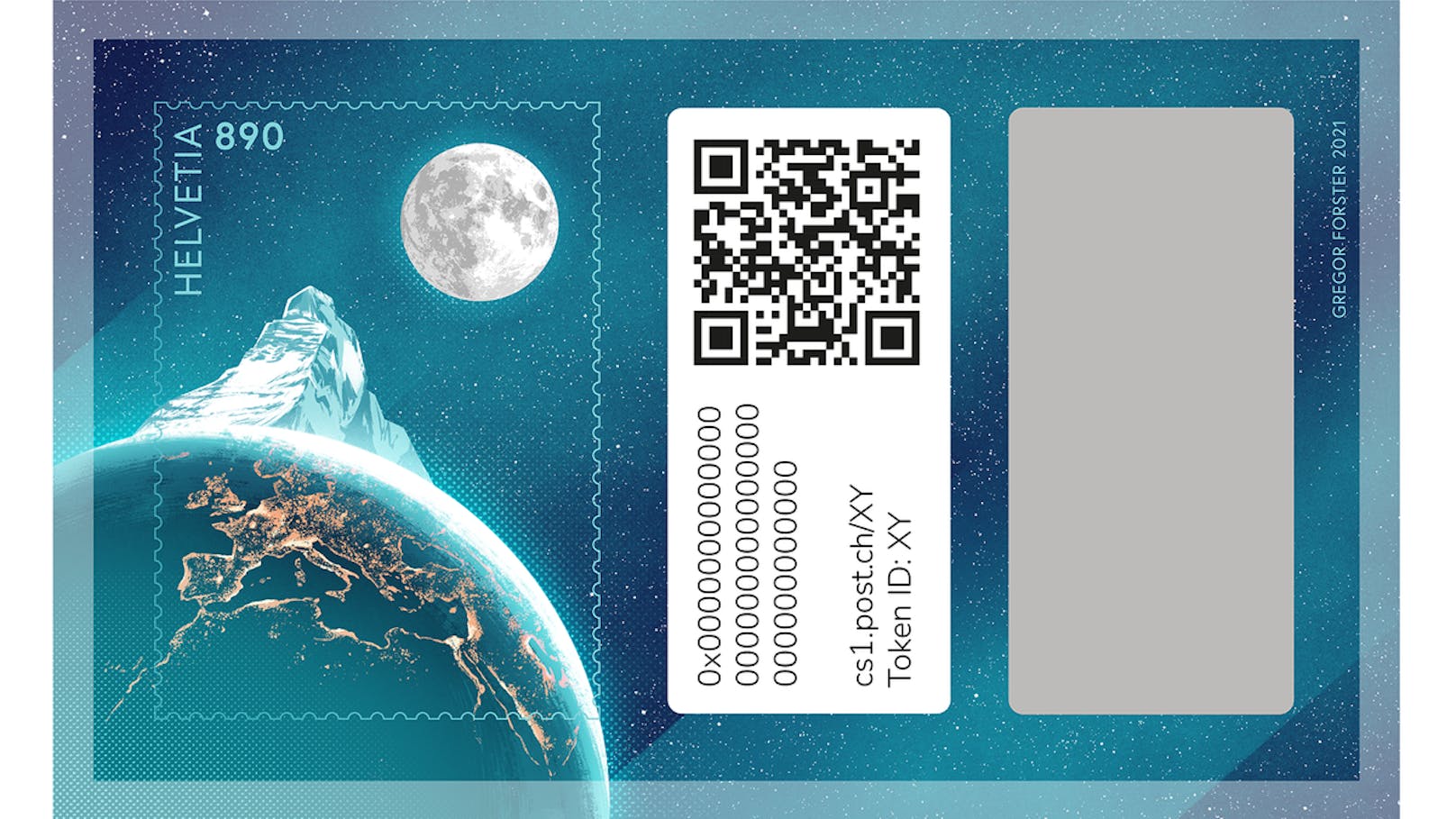 Die Swiss Crypto Stamp in physischer Form: Mit dem QR-Code wird der digitale Zwilling der Briefmarke freigeschaltet.
