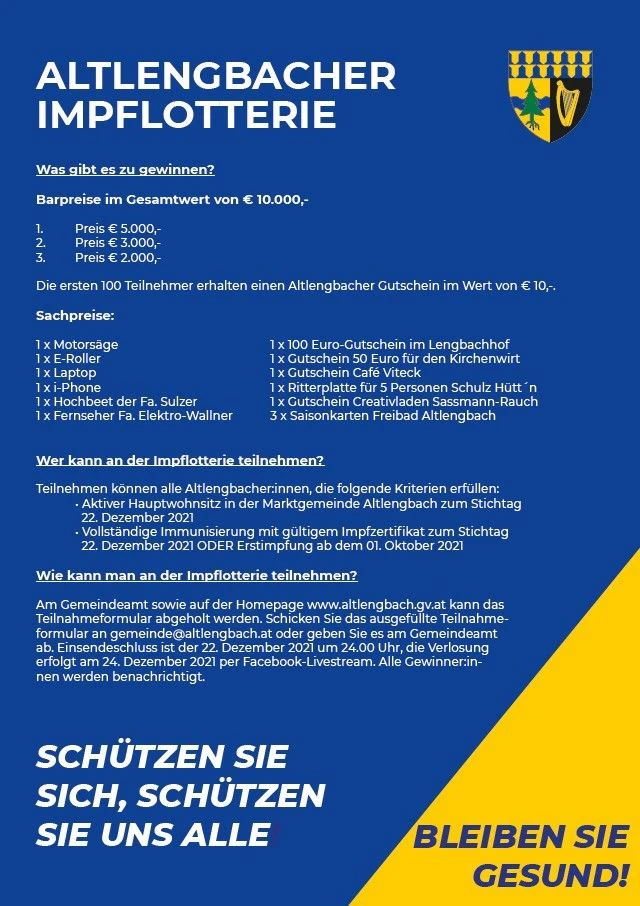Ankündigung der Impflotterie Altlenbach