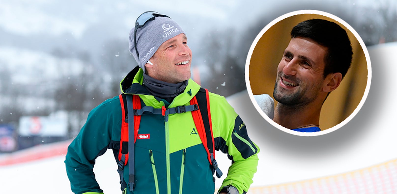 Benni Raich und Novak Djokovic absolvieren einen gemeinsamen Ski-Tag. 