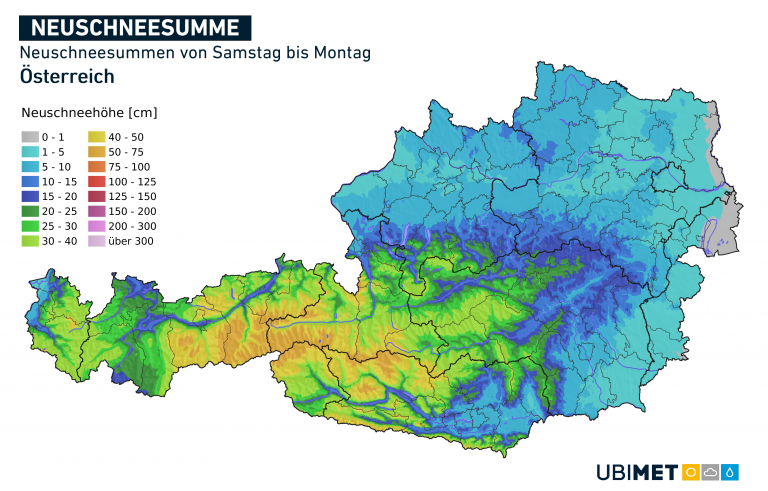 Die UBIMET zeigt, wo es am Wochenende wie viel schneien wird.