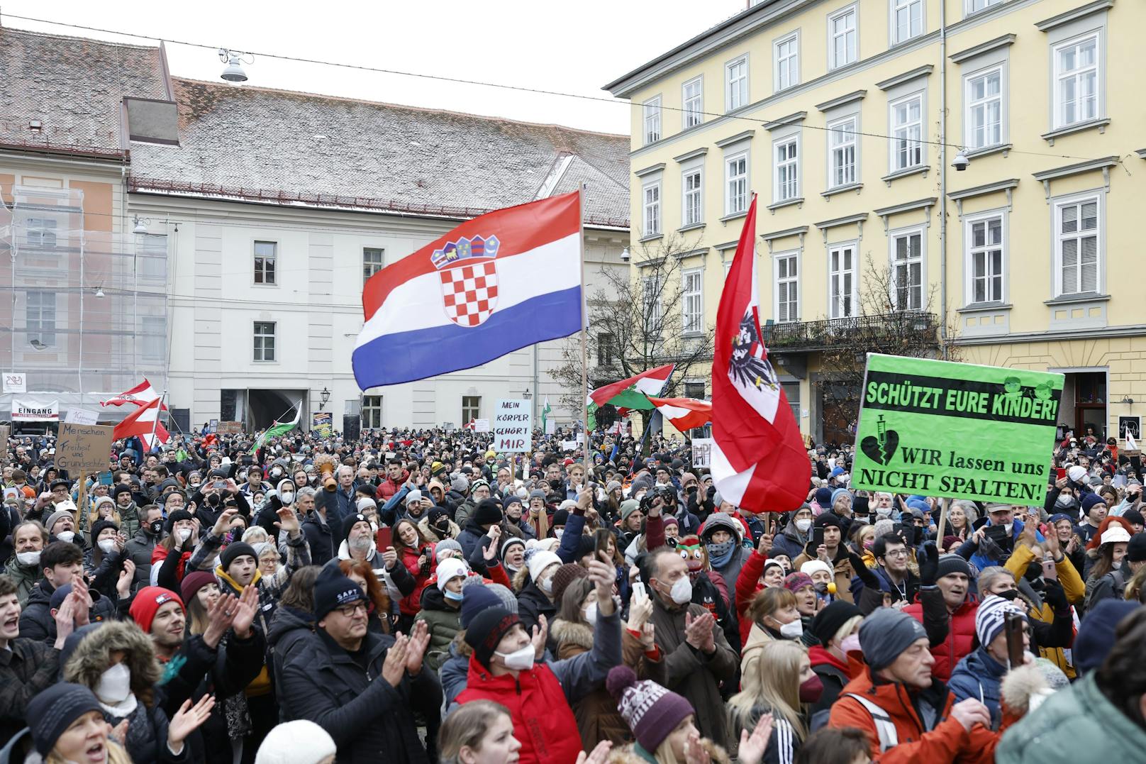 In Graz wurde am Samstag gegen die Corona-Maßnahmen demonstriert.&nbsp;