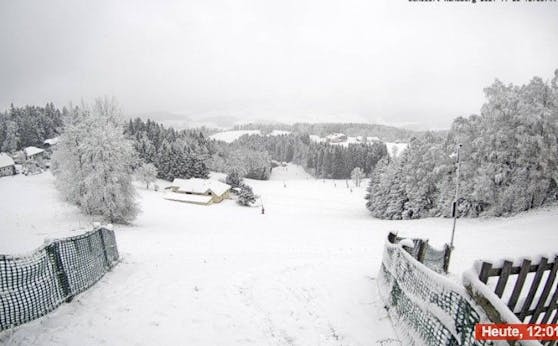 Tiefster Winter in Oberösterreich. Webcam-Bilder zeigen Schneelandschaft vom Mühlviertel bis ins Salzkammergut. Sogar bei Linz ist alles weiß. Das Foto zeigt den Hansberg im Mühlviertel.