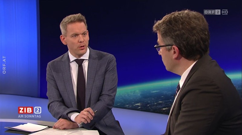 AMS-Chef Johannes Kopf zu Gast in der ZIB2 bei Martin Thür am 28. November 2021: "Langer Lockdown wäre furchtbar."