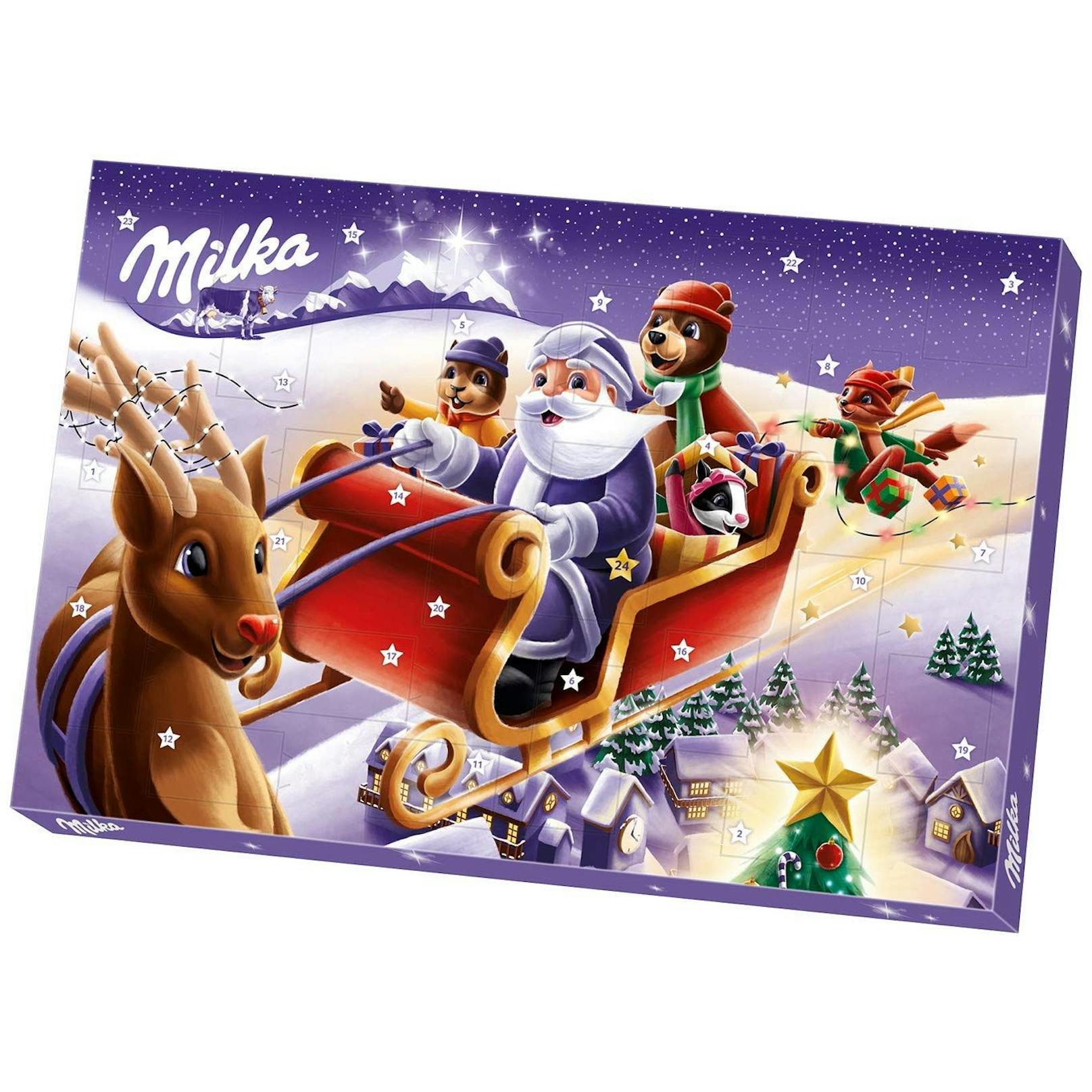 Der <strong>Milka Adventkalender</strong> überrascht in diesem Jahr mit&nbsp;Schokoladenfiguren mit Milchcrèmefüllung. Um 6,99 Euro.