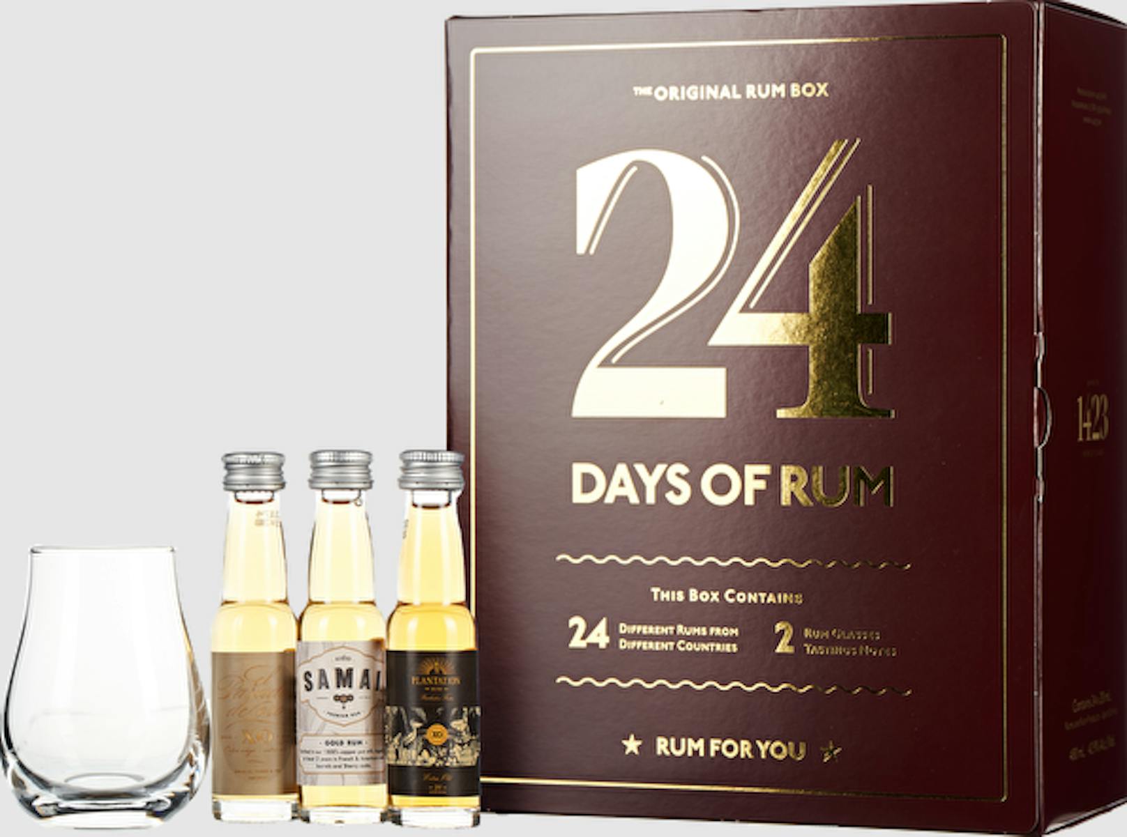 Im&nbsp;<strong>"24 Days of Rum" Adventkalender</strong> von 1423 World Class Spirits&nbsp;gibt es 24 Rumproben aus 24 Ländern zu entdecken. Zwei&nbsp;Rumgläser und zwei Hefte für Verkostungsnotizen sorgen dafür, dass man die Reise nicht allein antreten muss! Ein schöneres Geschenk kann man Rum-LiebhaberInnen (oder sich selbst) kaum machen. Um 79,95 Euro bei&nbsp;<a href="https://www.weinco.at/produkt/1423-world-class-spirits-24-days-of-rum-adventkalender-2021-50000839.2021" target="_blank">Wein &amp; Co</a>
